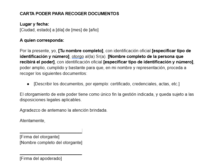 CARTA PODER PARA RECOGER DOCUMENTOS